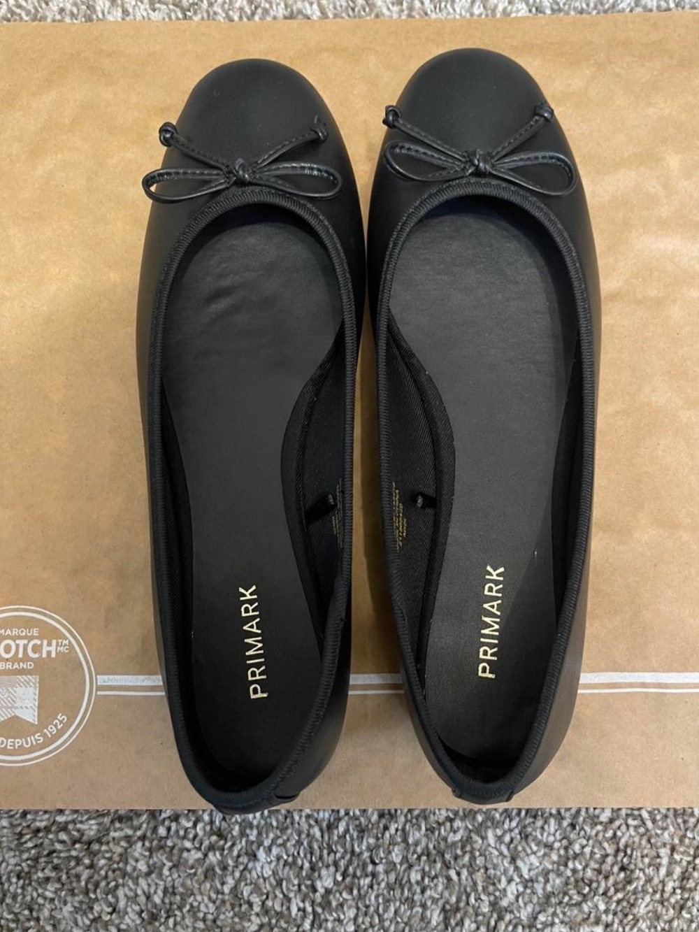 Primark Black Round-Toe Ballet Flats with Bow Trim